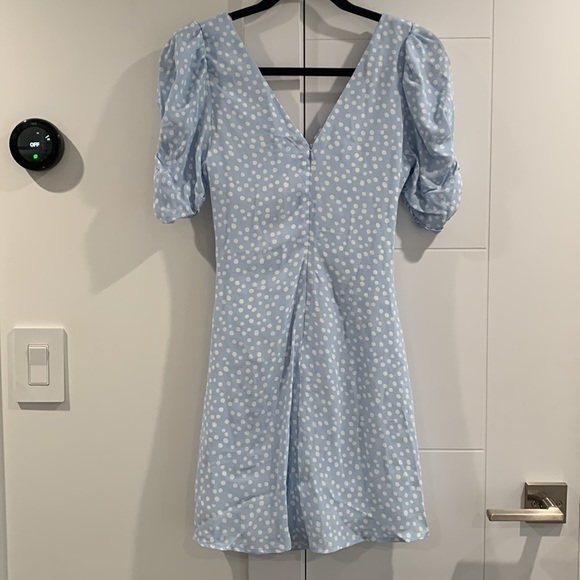 Zara Blue Polka Dot Dress w/Puff Sleeves - Picture 2 of 3